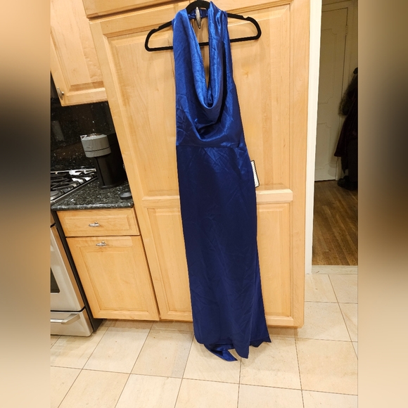 Aidan by Aidan Mattox Satin Cowl Neck Gown Women's 14 NWT Royal Sapphire - Picture 4 of 10